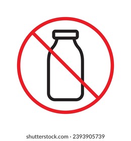 Icono vectorial de leche prohibida. Advertencia, precaución, atención, restricción, etiqueta, prohibición, peligro. No hay símbolo de pictograma de diseño de signo plano de leche. No hay interfaz de usuario UX de icono de leche