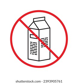 Icono vectorial de leche prohibida. Advertencia, precaución, atención, restricción, etiqueta, prohibición, peligro. No hay símbolo de pictograma de diseño de signo plano de leche. No hay interfaz de usuario UX de icono de leche