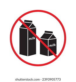 Icono vectorial de leche prohibida. Advertencia, precaución, atención, restricción, etiqueta, prohibición, peligro. No hay símbolo de pictograma de diseño de signo plano de leche. No hay interfaz de usuario UX de icono de leche