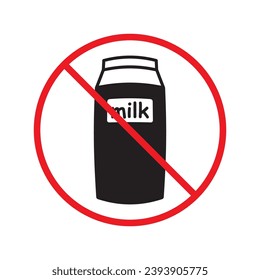 Forbidden milk vector icon. Warning, caution, attention, restriction, label, ban, danger. No milk flat sign design pictogram symbol. No milk icon UX UI