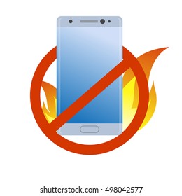 Forbidden modern smartphone under fire icon. Burn battery cell phone. Bad quality. Danger device simple gradient symbol.