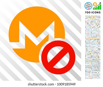 Forbidden Monero pictograph with 7 hundred bonus bitcoin mining and blockchain images. Vector illustration style is flat iconic symbols designed for crypto currency websites.