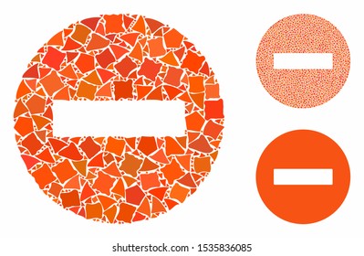 Forbidden mosaic of rugged elements in different sizes and color tinges, based on forbidden icon. Vector rugged items are united into collage. Forbidden icons collage with dotted pattern.