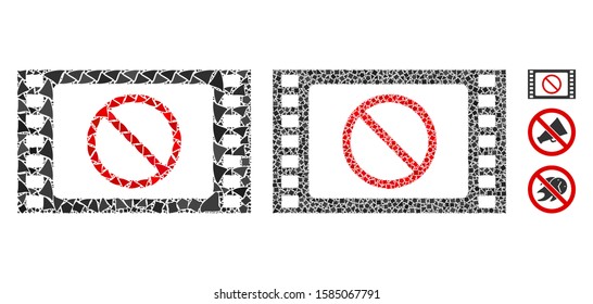 Forbidden movie icon composition of bumpy elements in various sizes and color tinges, based on forbidden movie icon. Vector bumpy items are grouped into composition.