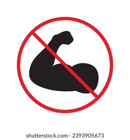 Forbidden muscle vector icon. Warning, caution, attention, restriction, label, ban, danger. No bodybuilder flat sign design pictogram symbol. No biceps icon UX UI