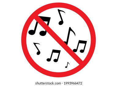Forbidden music sign. Do not alloweed music. Stop volume sign isolated. Flat vector illustration with white background