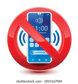 Forbidden no sound phone red sign, isolated on white background. Vector Illustration