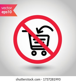 Forbidden online shopping symbol. Prohibited Warning, caution, attention, restriction label danger. No online shopping flat sign design. Do not use trolley vector icon pictogram