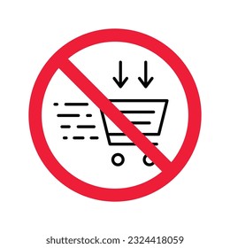 Forbidden online shopping symbol. Prohibited Warning, caution, attention, restriction label danger. No online shopping flat sign design. Do not use trolley vector icon pictogram