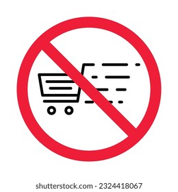 Forbidden online shopping symbol. Prohibited Warning, caution, attention, restriction label danger. No online shopping flat sign design. Do not use trolley vector icon pictogram