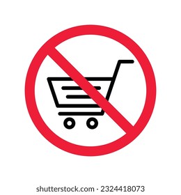 Forbidden online shopping symbol. Prohibited Warning, caution, attention, restriction label danger. No online shopping flat sign design. Do not use trolley vector icon pictogram