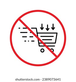 Forbidden online shopping symbol. Prohibited Warning, caution, attention, restriction label danger. No online shopping flat sign design. Do not use trolley vector icon pictogram. UX UI icon