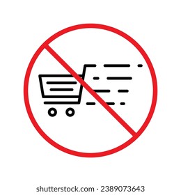 Forbidden online shopping symbol. Prohibited Warning, caution, attention, restriction label danger. No online shopping flat sign design. Do not use trolley vector icon pictogram. UX UI icon