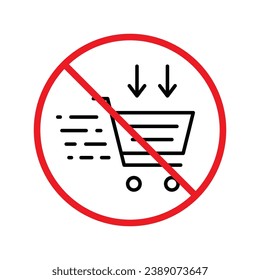 Forbidden online shopping symbol. Prohibited Warning, caution, attention, restriction label danger. No online shopping flat sign design. Do not use trolley vector icon pictogram. UX UI icon