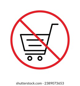 Forbidden online shopping symbol. Prohibited Warning, caution, attention, restriction label danger. No online shopping flat sign design. Do not use trolley vector icon pictogram. UX UI icon