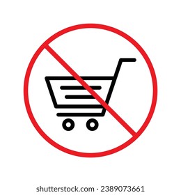 Forbidden online shopping symbol. Prohibited Warning, caution, attention, restriction label danger. No online shopping flat sign design. Do not use trolley vector icon pictogram. UX UI icon