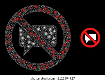 Forbidden opinion icon and constellation mesh forbidden opinion model with glitter light spots. Illuminated constellation done from forbidden opinion vector icon and triangle mesh.