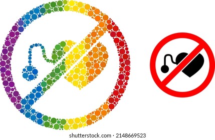 Forbidden pacemaker composition icon of filled circles in different sizes and spectrum colored color tinges. A dotted LGBT-colored forbidden pacemaker for lesbians, gays, bisexuals, and transgenders.