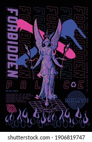 Forbidden Palace text with statue vector design for t-shirt graphics, banner, fashion prints, slogan tees, stickers, flyer, posters and other creative uses