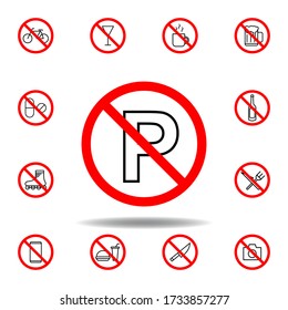 Icono de estacionamiento prohibido. set se puede usar para web, logo, aplicación móvil, UI, UX