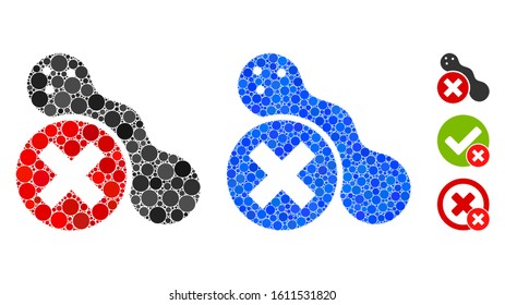 Forbidden peanut mosaic of round dots in various sizes and color tints, based on forbidden peanut icon. Vector dots are grouped into blue mosaic.