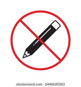 Forbidden pencil vector icon. Do not use pencil for drawing flat sign design. Pencil symbol pictogram. Warning, caution, attention, restriction, danger symbol pictogram