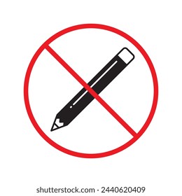 Forbidden pencil vector icon. Do not use pencil for drawing flat sign design. Pencil symbol pictogram. Warning, caution, attention, restriction, danger symbol pictogram