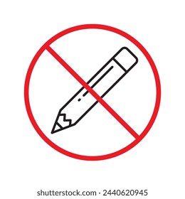 Forbidden pencil vector icon. Do not use pencil for drawing flat sign design. Pencil symbol pictogram. Warning, caution, attention, restriction, danger symbol pictogram