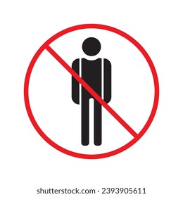 Icono vectorial de personas prohibidas. Advertencia, precaución, atención, restricción, etiqueta, prohibición, peligro. No hay símbolo de pictograma de diseño de señas planas para hombres humanos. No hay ningún icono de man