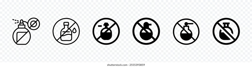 Forbidden perfume sign icon set, no perfumes icon, symbol of perfume free, Allergy Warning Forbidden Perfume Sign for Fragrance Free Zones