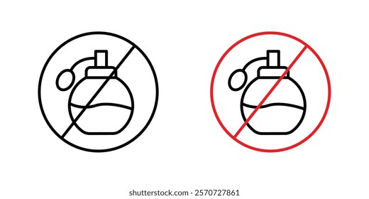 Forbidden perfume signs vectors set in black and red colors on white background.