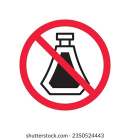 Icono vectorial de perfume prohibido. Advertencia, precaución, atención, restricción, etiqueta, prohibición, peligro. No hay símbolo de pictograma de diseño de signo plano. Sin icono de perfume