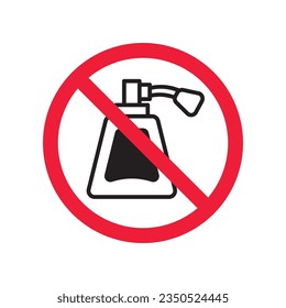 Icono vectorial de perfume prohibido. Advertencia, precaución, atención, restricción, etiqueta, prohibición, peligro. No hay símbolo de pictograma de diseño de signo plano. Sin icono de perfume