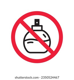 Icono vectorial de perfume prohibido. Advertencia, precaución, atención, restricción, etiqueta, prohibición, peligro. No hay símbolo de pictograma de diseño de signo plano. Sin icono de perfume