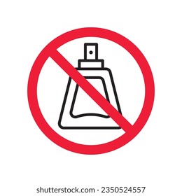 Icono vectorial de perfume prohibido. Advertencia, precaución, atención, restricción, etiqueta, prohibición, peligro. No hay símbolo de pictograma de diseño de signo plano. Sin icono de perfume