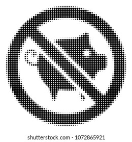 Forbidden Pig halftone vector pictogram. Illustration style is dotted iconic Forbidden Pig icon symbol on a white background. Halftone matrix is circle items.