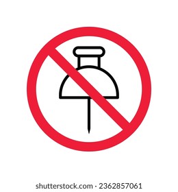 Icono de pin prohibido. No hay icono vectorial de pin. No hay pictograma. Icono vectorial de pizza cortado prohibido. Advertencia, peligro, precaución, atención, restricción de diseño plano de señalización.