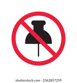 Icono de pin prohibido. No hay icono vectorial de pin. No hay pictograma. Icono vectorial de pizza cortado prohibido. Advertencia, peligro, precaución, atención, restricción de diseño plano de señalización.