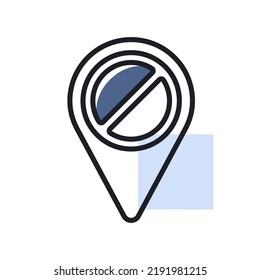 Forbidden pin map isolated icon. Map pointer. Demonstration, manifestation, protest, strike, revolution. Graph symbol for your web site design, logo, app, UI