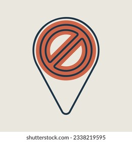Forbidden pin map isolated icon. Map pointer. Demonstration, manifestation, protest, strike, revolution. Graph symbol for your web site design, logo, app, UI