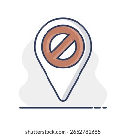 Ícone isolado do mapa de pin proibido. Ponteiro do mapa. Manifestação, manifestação, protesto, greve, revolução. Símbolo de gráfico para o design, o logotipo, o aplicativo, a interface do usuário do seu site