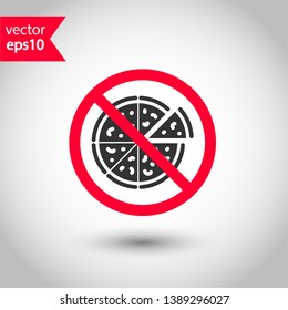 Forbidden pizza icon. No food vector icon. No pizza pictogram. Prohibited cutted pizza vector icon. Warning, danger, caution, attention, restriction flat sign design. Do not eat icon.