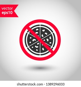 Forbidden pizza icon. No food vector icon. No pizza pictogram. Prohibited cutted pizza vector icon. Warning, danger, caution, attention, restriction flat sign design. Do not eat icon.
