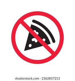 Forbidden pizza icon. No food vector icon. No pizza pictogram. Prohibited cutted pizza vector icon. Warning, danger, caution, attention, restriction flat sign design. Do not eat icon.