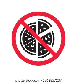 Forbidden pizza icon. No food vector icon. No pizza pictogram. Prohibited cutted pizza vector icon. Warning, danger, caution, attention, restriction flat sign design. Do not eat icon.