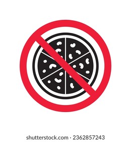 Forbidden pizza icon. No food vector icon. No pizza pictogram. Prohibited cutted pizza vector icon. Warning, danger, caution, attention, restriction flat sign design. Do not eat icon.