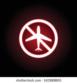 Forbidden plane, flight icon in red neon style. can be used for web, logo, mobile app, UI, UX 