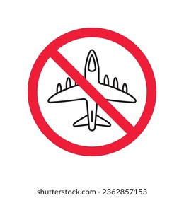 Forbidden plane icon. Do not fly vector sign. Prohibited aviation airplane vector icon. Warning, danger, caution, attention, restriction. No military jet flat pictogram.