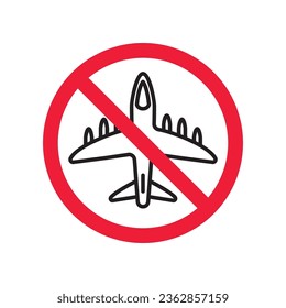 Forbidden plane icon. Do not fly vector sign. Prohibited aviation airplane vector icon. Warning, danger, caution, attention, restriction. No military jet flat pictogram.