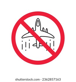 Forbidden plane icon. Do not fly vector sign. Prohibited aviation airplane vector icon. Warning, danger, caution, attention, restriction. No military jet flat pictogram.
